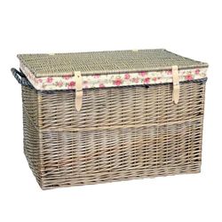 Red Hamper Large Antique Wash Storage Wicker Basket with Garden Rose Lining