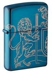 Zippo Unisex Adult Medieval Coat of Arms Laser 360° Design Pocket Classic Lighter, High Gloss Blue Lion, One Size