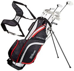 Wilson WGG157548 Set completo para iniciantes, 10 bastões de golfe com bolsa de transporte, mão direita, homem, preto/cinzento/vermelho, Stretch XL
