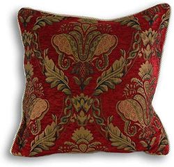 Paoletti Shiraz Square Almofada - Borgonha Red-Bordada Damasco Jacquard-Gold Fio Bordas - Reversível-Fecho de correr-100% poliéster-45 x 45 cm (18" x 18") - Made por riva, poliéster, 45 x 45 cm