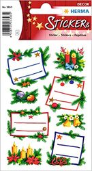 HERMA 3893 Lot de 16 autocollants de Noël en papier pailleté, décoration de Noël autocollante, étiquettes permanentes pour Noël, cadeaux, bricolage, calendrier de l'Avent Multicolore
