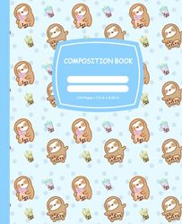 Composition Notebook: Sky Blue Boba Sloth Journal Notebook | College Ruled Notebook | 110 pages, 7.5 x 9.25”