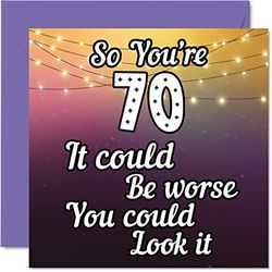 Divertidas tarjetas de cumpleaños de 70 para hombres y mujeres - Look It - Divertidas tarjetas de cumpleaños para papá, mamá, bisabuelo, abuelo, niñera, abuela, tío abuelo tía, tarjetas de felicitación de 145 mm x 145 mm, tarjeta de felicitación de 70 cumpleaños