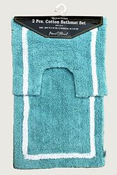 About Home premium NON-SLIP 2 pc cotton bath mat set for Bath room and toilet - 45 x 75 cm and 40 x 45 cm - 100% Cotton Bathroom Mat and Pedestal Mat - Machine washable (TURQUOISE) (BM2S75TUR)