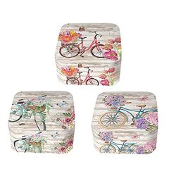 DKD Home Decor Sieradendoosje, fietsspiegel, polyester, shabby chic (13,5 x 13,5 x 7 cm) (3 stuks)