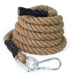 Aoneky Jute Klimtouw met Karabijnhaak- 30/40 / 50 mm, 3-9M, Krachttraining Gevechtstouw, Buitensport Accessoires, Bruin (50mm x 3m)