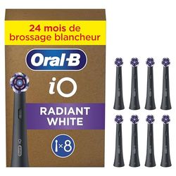 Oral-B Lot De 8 Brossettes De Rechange Radiant White, AUTHENTIQUES, Noires, Brossage Avancé Grâce Aux Pétales De Polissage Pour Le Blanchiment Des Dents, Pour Brosses Electriques Oral B iO, Carton