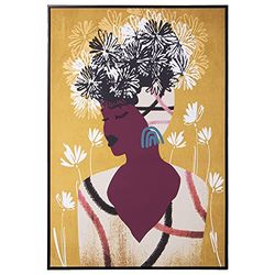DRW Quadro rettangolare di tela stampato da donna con fiori cornice nera 80 x 4 x 120 cm
