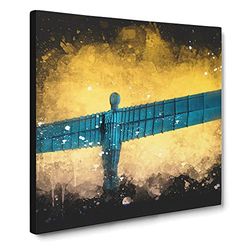 Angel Of The North In Newcastle Vol.2 Paint Splash Modern Canvas Wall Art Print Ready to Hang, Framed Picture for Living Room Bedroom Home Office Décor, 14x14 Inch (35x35 cm)