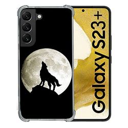 Cokitec wzmocnione szkło hartowane obudowa dla Samsung Galaxy S23 Plus zwierzę wilk czarny