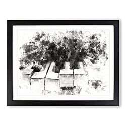 Broken Piano Keys Abstract Watercolour Modern Framed Wall Art Print, Ready to Hang Picture for Living Room Bedroom Home Office Décor, Black A4 (34 x 25 cm)