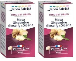 JUVAMINE Maca Gingembre et Ginseng de Sibérie, Tonifiant Sexuel, Tonus et Vigueur, Tonifiant, Stimulant, Programme de 20 jours, 40 Comprimés, Fabriqué en France (Lot de 2)