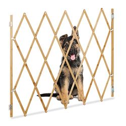 Relaxdays hondenhekje uitschuifbaar, bamboe, 17-130 cm breed, 87,5-100 cm, veiligheidshek voor trap en deur, natuur