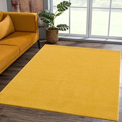 SANAT Tapis de Salon, à Poils Courts, Couleur Unie, Moderne, pour Chambre à Coucher, étude, Bureau, Couloir, Chambre d'enfant et Cuisine, Jaune, 80 x 150 cm