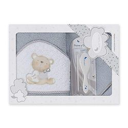Amazon - Cape de bain avec capuche, Love gris - 100% coton -et Ensemble Brosse à Cheveux et Peigne