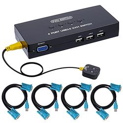 USB VGA KVM Switch, 4 Poorts schakelaar VGA voor 4 PC het delen 1 videomonitor en 3 USB-apparaten, Muis, Printer, Toetsenbord, Scanner