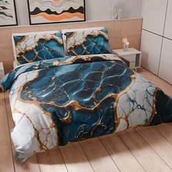 PETTI Artigiani Italiani - Juego de funda nórdica de matrimonio de 230 x 220 cm (2 fundas de almohada de 75 x 50 cm incluidas), juego de funda nórdica de microfibra con impresión digital efecto mármol