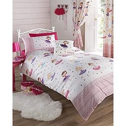 Kids Club - Conjunto de cama infantil, inclui capa de edredão e fronhas de almofada, design de bailarina, cor rosa