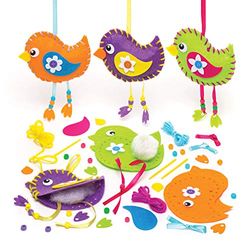 Baker Ross Aw305 Kits de Costura para Crear Pájaros Decorativos (Paquete de 3) Manualidades de Primavera para Niños