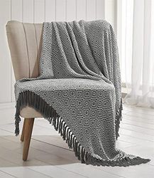Portfollio Portfolio Ascot Chevron Charcoal 100% Cotton Chair Sofa Couch Bed 180x250cm