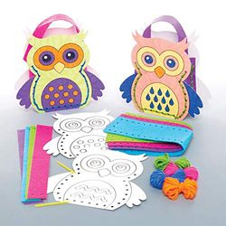 Baker Ross AW853 Owl Colour in Bag Sewing Kits, Arts and Crafts for Kids (Pack of 4), Assorted