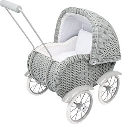 small foot 8771 - Carrinho de bebé de vime, roupa de cama branca para maiores de 3 anos carrinho de bonecas, cor cinzenta, 513252 cm (8771)