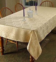 Violet Linen European Damask Design Oblong/Rectangle Tablecloth, 60 in x 84 in, Gold