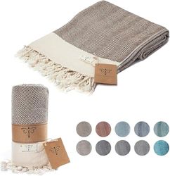 SMYRNA TURKISH COTTON Coperta a spina di pesce in 100% cotone | Grande coperta indossabile 127 x 152 cm | Made in Turchia | Lavabile in lavatrice | Telo da bagno di lusso premium e tappeto da picnic