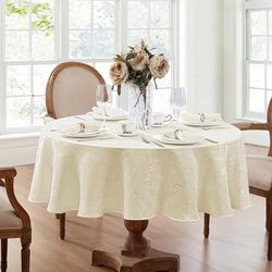 Elrene Damask Tablecloth, Polyester, Ivory, 70 Inches Round