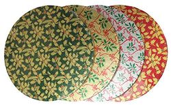 Creative Party- Unwrapped Round Holly Print Foil Wrapped Cake Drum 10"-5 Pcs Lot de 5 Tambours à gâteau Ronds Non emballés Motif Houx 25,4 cm, XRD10