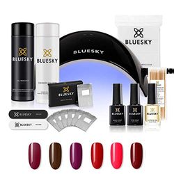 Bluesky Gel Nail Polish Starter Kit with Professional 24W Uv Led Lamp, Top & Base Coat, 6 Colours, Red, Purple, Pink, Brown, Cleanser & Acetone Remover, Wipes, Foil Wraps, Cuticle Oil, File & Buffer