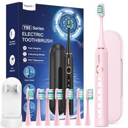 Brosse À Dent Électrique Soniques pour Adultes et Enfant - Brosse A Dent Enfant Sonique avec 8 Têtes de Brosse et Étui de Voyage, 5 Modes, Étanche IPX7, Brosse A Dent Electrique Enfant, Rose