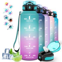 Borraccia, Borraccia 1,5 litri, Borraccia con Cannuccia Senza Perdite, Borraccia Motivazionale con Scala Temporale, Facile da Pulire, Borracce con Slogan Motivazionali, per Campeggio, Yoga, Verde-Rosa