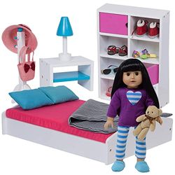 The New York Doll Collection Set Letto e Camera da Letto per Bambole Adatto per Bambole da 18 pollici / 46 cm - Mobili per Bambole Adatto a Bambole