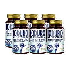 Ioduro di Potassio 600 Compresse - 225 mcg di Iodio per 1 Compressa - Alto Dosaggio - Normale Funzione della Tiroide - Fornitura di Lunga Durata