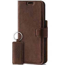 SURAZO Hoes voor mobiele telefoon voor Apple iPhone 13, premium echt lederen hoes, beschermhoes met [standfunctie, kaartenvak, RFID-bescherming] – handgemaakte klaphoes, wallet case (notenbruin)