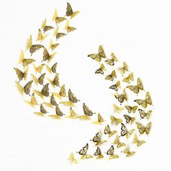 WALPLUS 40 pegatinas de pared de oro de 2 estilos y 3 tamaños, diseño floral y realista, mariposas 3D, decoración del hogar, calcomanías de pared para dormitorio, cumpleaños, bodas, fiestas y bebés
