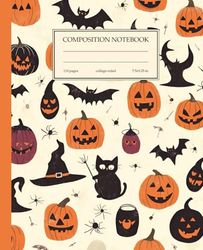 Composition Notebook College Ruled: Vintage Halloween Pattern Journal for School, Office, Work | 110 Pages, 7.5" x 9.25"