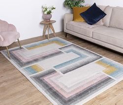 Asiatic Edits Low Pile Geometric Pastel Multi Indoor Rug for Living room, Bedroom, Conservatory, Hallway, Large Area, Easy to Clean, Area Rugs - Non Shedding 80x150cm
