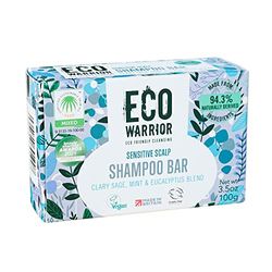 Eco Warrior Sensitive Shampoo Bar – Vegan, Cruelty Free, No SLS or Parabens, Deeply Nourishing White Clay & Clary Sage Oil, Natural Mint Plus Eucalyptus – Eco Friendly, 100g