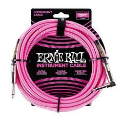 Ernie Ball - Cable trenzado para instrumentos, recto/acodado, 3 m, color rosa neón