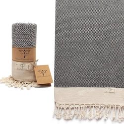 Smyrna Serviette de Plage Turque Originale – Série Vintage – 100% Coton, prélavée, 94,4 x 180,3 cm – pour Spa, Plage, Piscine, Salle de Sport et Salle de Bain (Gris foncé)
