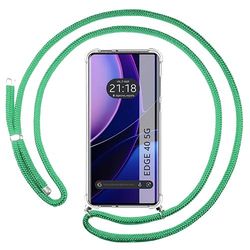 Tumundosmartphone Cover Ciondolo Trasparente per Motorola Edge 40 5G Con Corda Verde Acqua