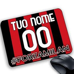 Tappetino per il mouse, Mouse pad Gadget personalizzabile con nome e numero, prodotto compatibile per tifoso Rossonero Stile maglia del milan (9)