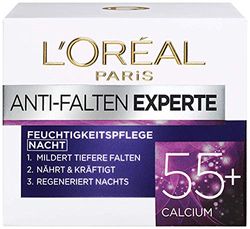 L'Oréal Paris, Crema notte idratante viso, Antietà, Crema notte con calcio per ridurre le rughe, Anti-Wrinkle Expert 55+, 1 x 50 ml