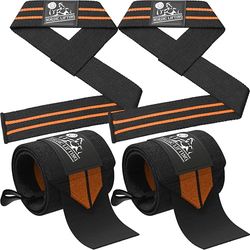 Nordic Lifting Set di Fasci da Polso + Cinghie di Sollevamento (2 Coppie) per Sollevamento Pesi, Crossfit, Allenamento in Palestra, Powerlifting, Bodybuilding - Arancione