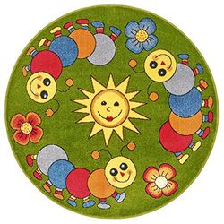 HANSE Home Livone Joyful Beetle - Alfombra Infantil (133 cm, Redonda, Pelo Suave, Colores Vivos, Ideal para la habitación de los niños, Resistente y fácil de Limpiar), Color Verde y Amarillo