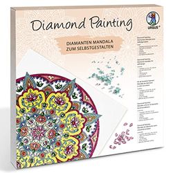 Ursus 43520003F - Diamond Painting Mandala Set 3, knutselset met steentjes in geel, wit en rood, 1 doek 30 x 30 x 1,5 cm