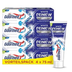 Odol-med3 White reNEW pasta do zębów, do 3 razy skuteczniejsze usuwanie przebarwień*, tworzenie osłony ochronnej dla długo utrzymujących się białych zębów***, 4 x 75 ml