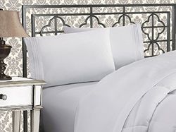 Elegant Comfort Luxe 1500 premium hotelkwaliteit microvezel drielijn geborduurd zachtste 4-delige lakenset, kreuk- en vervagingsbestendig, volledig, wit